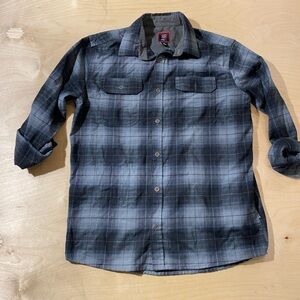 Swiss Tech Gray Plaid Button-Up Shirt Medium (38-40) (JH)